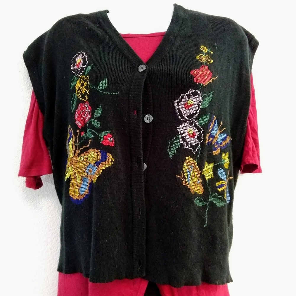 Vintage LeRoy Cross Stitch Sweater